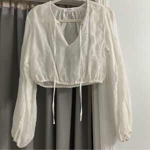 FRAME Long Sleeve Festival Boho Crop Top White XS NWOT